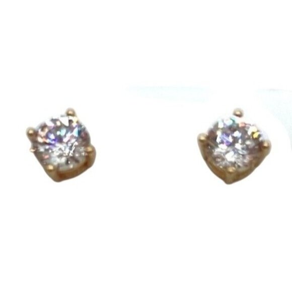 Gold-Plated Cubic Zirconia Stud Earrings Sparkling Round Cut Stones - Picture 1 of 3